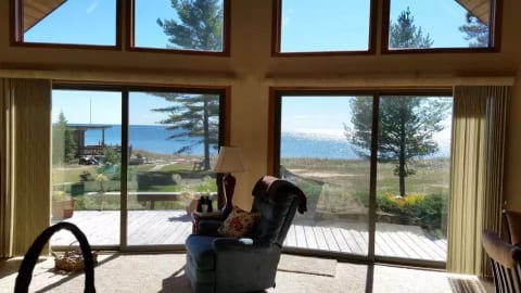 looking out at the lake from the living room