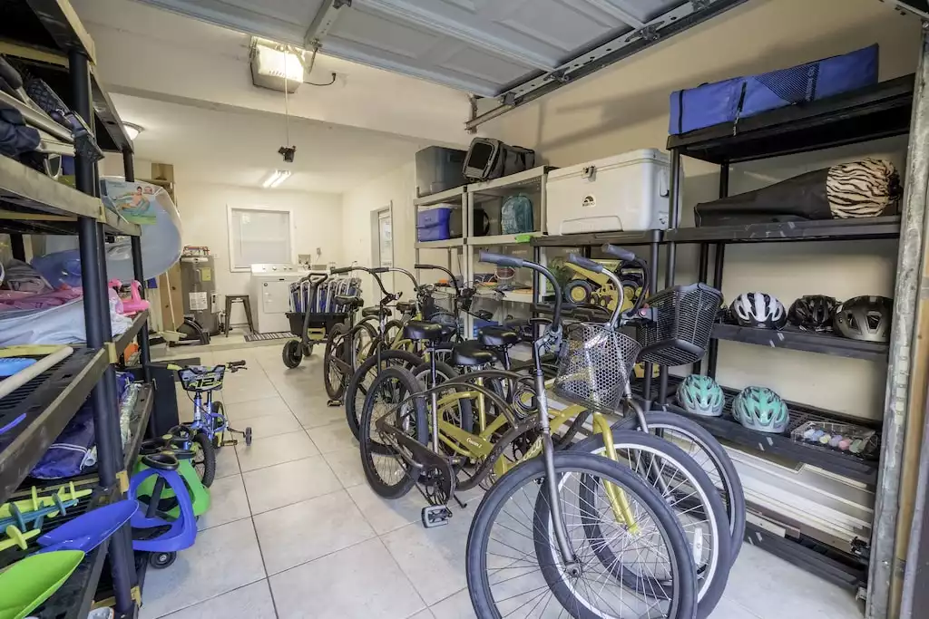 Bikes, beach equipment, pool toys and beach toys.