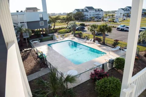 View of the pool just outside our front door. 