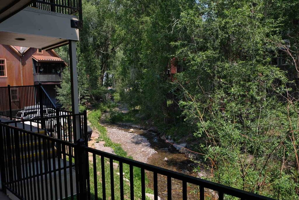 Living room balcony over looking Cornet Creek and Main Street.