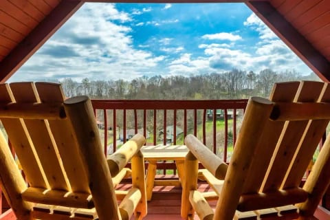 Hideaway Hangout has three decks, all with peaceful views. This view is from the loft's deck.