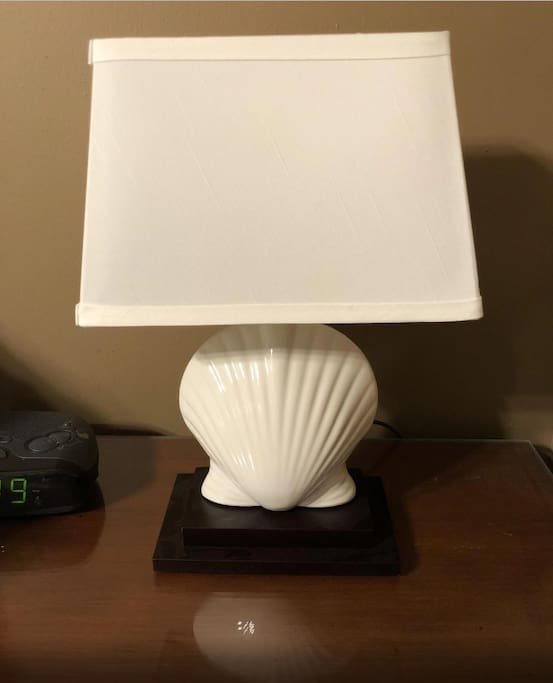 Shell Lamp in the Beach Themed Master Bedroom