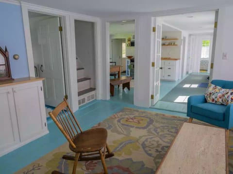 Cottage is bright and filled with light from all directions.