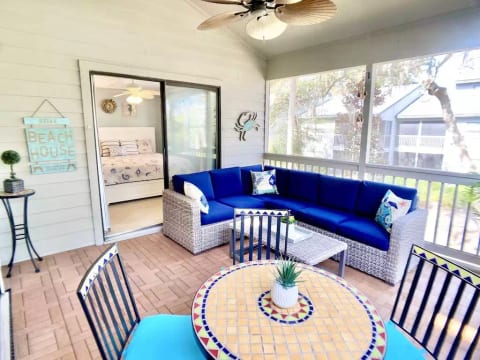 Relax in our sectional or dine al fresco at the dinette table and chairs