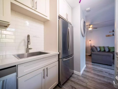 Fully stocked kitchen offers you the opportunity to cook your own meals.