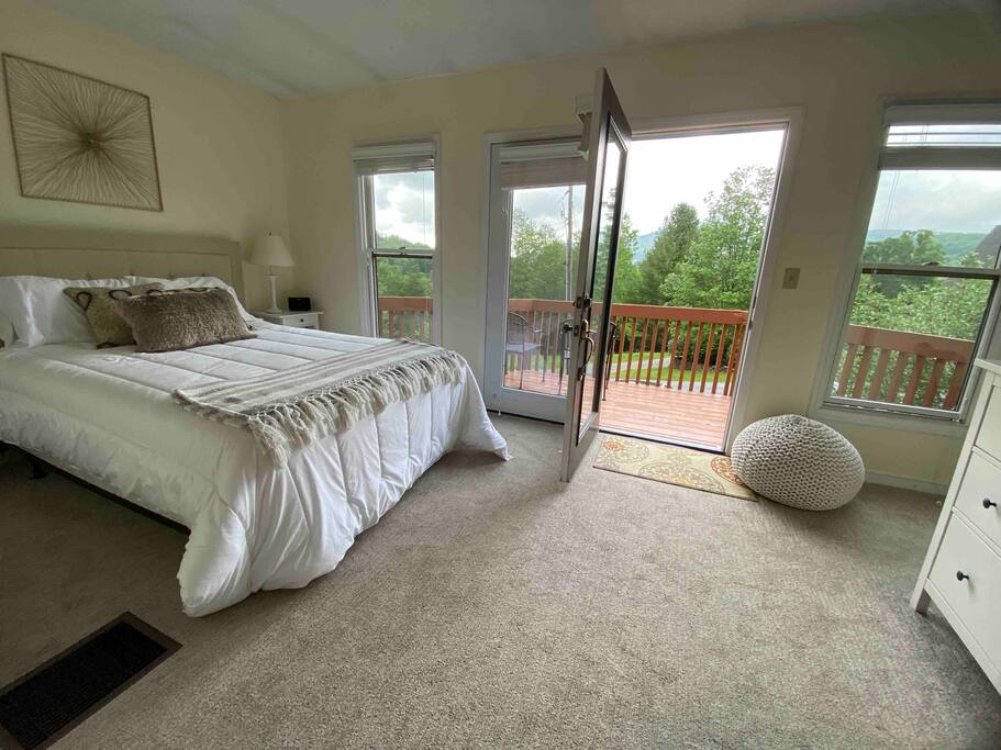 The second floor bedroom has direct entry to an outside deck, which is the perfect spot for your morning coffee or an evening sunset. - Elk Hill Escape Banner Elk - Chic Cabin LOCATION! - Banner Elk