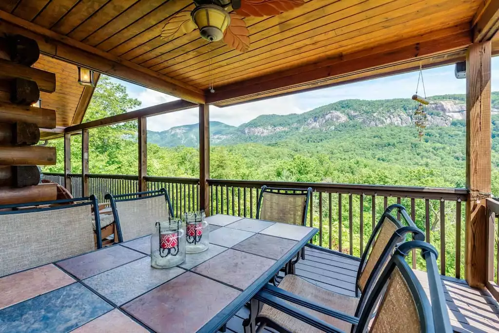 Back deck dining area with views