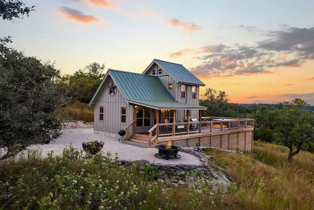 Cabin view from the lounging deck. - GWR-Private-AmazingHilltopView-HotTub-FirePit-Pool - Fredericksburg