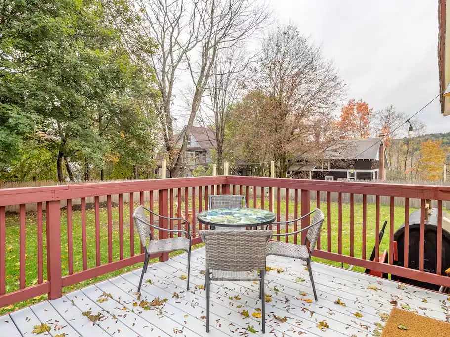 Deck with table, chairs and grill including a large backyard for your convenience - A & R Hacienda-Top Rated-near the Delaware River - Callicoon