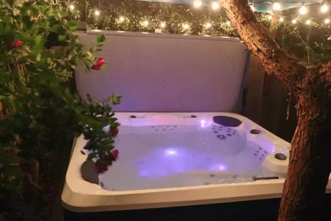 Back yard Hot Tub surrounded by nature to add privacy and good vibes.