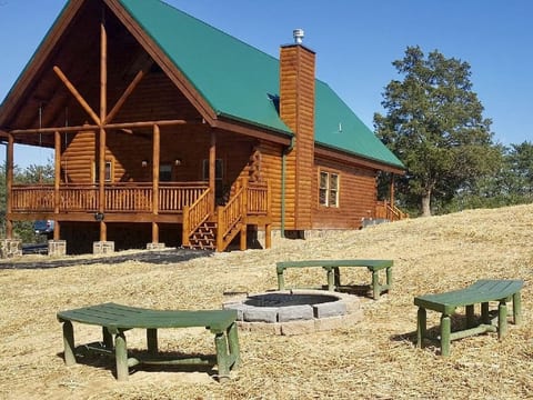 Our firepit in the front of the cabin, which has a beautiful mountain view