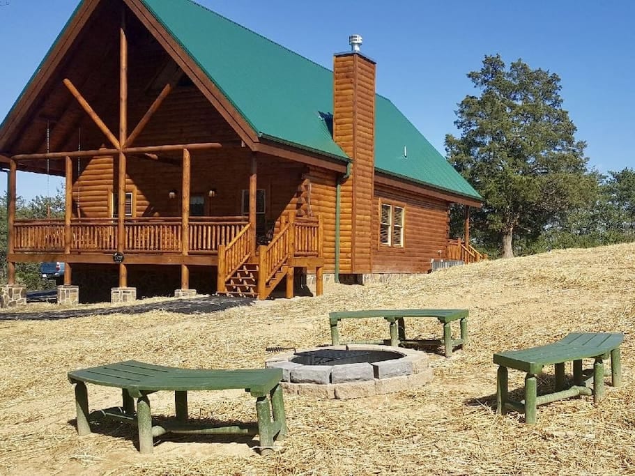 Our firepit in the front of the cabin, which has a beautiful mountain view