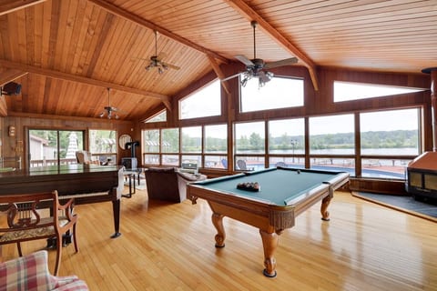Billard table overlooks lakefront windows!