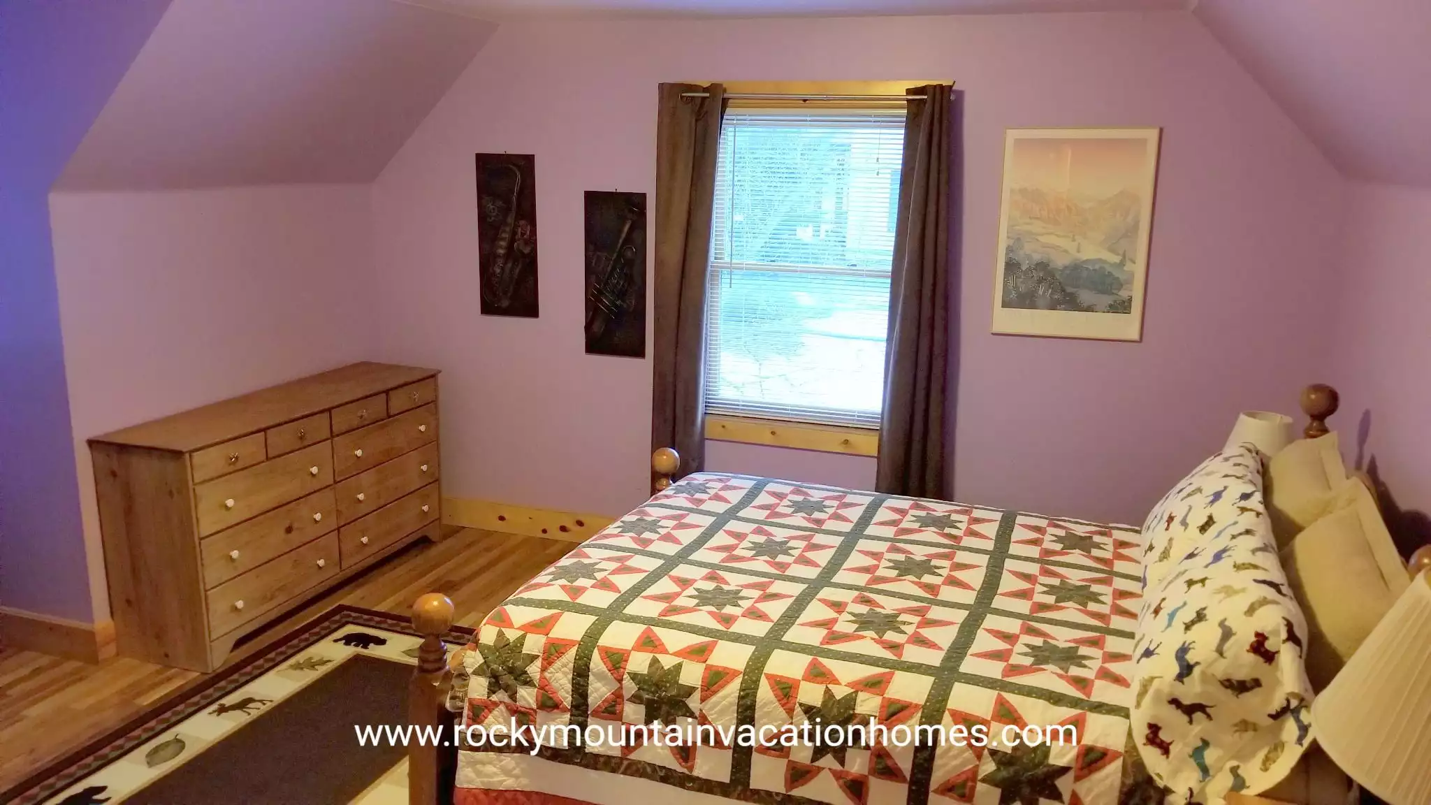 Purple Bedroom has blackout curtains