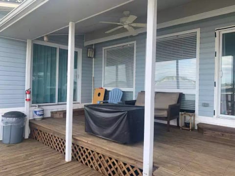 Back patio with gas fire pit