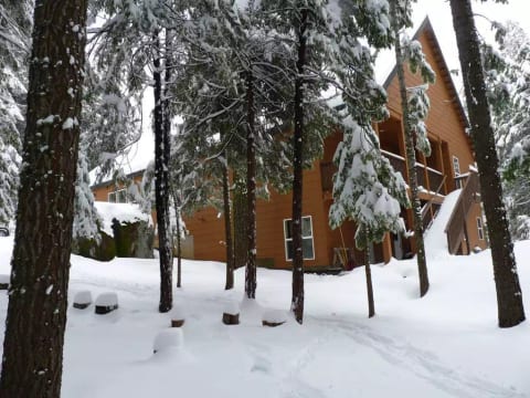 The back of the house in the snow
