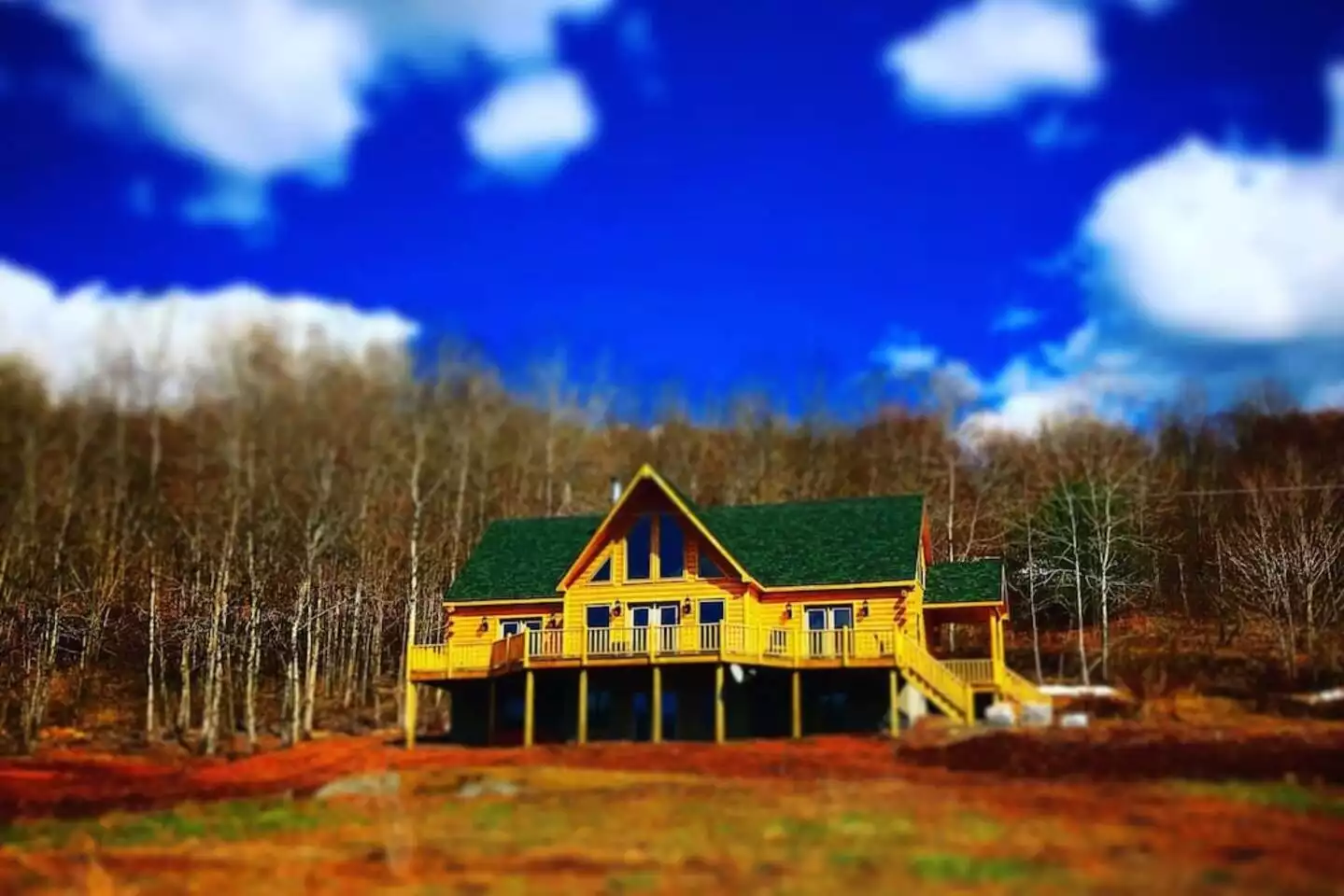 Front Of house looking from the lake Front Of house looking from the lake - Lake Eugene New 5 BR 2.5BA LogHome Lakefront - South Kortright