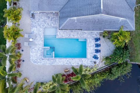 Aerial of patio & pool