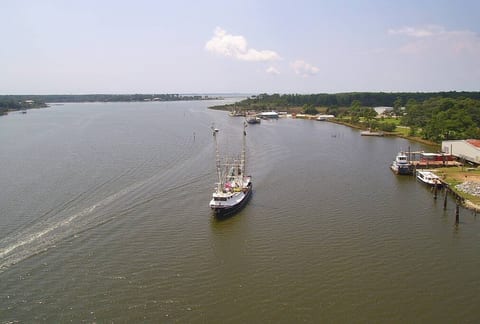 Over Bon Secour River looking West toward Billy's Fresh Seafood and Mobile Bay.