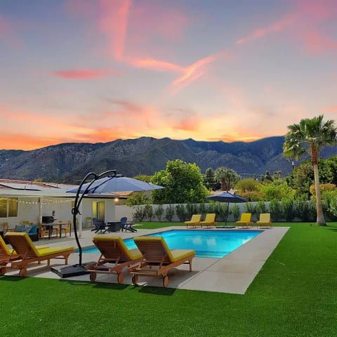 Overlooking the San Jacinto Mountains in the resort-style private yard
