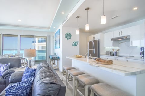 Kitchen counter and barstools