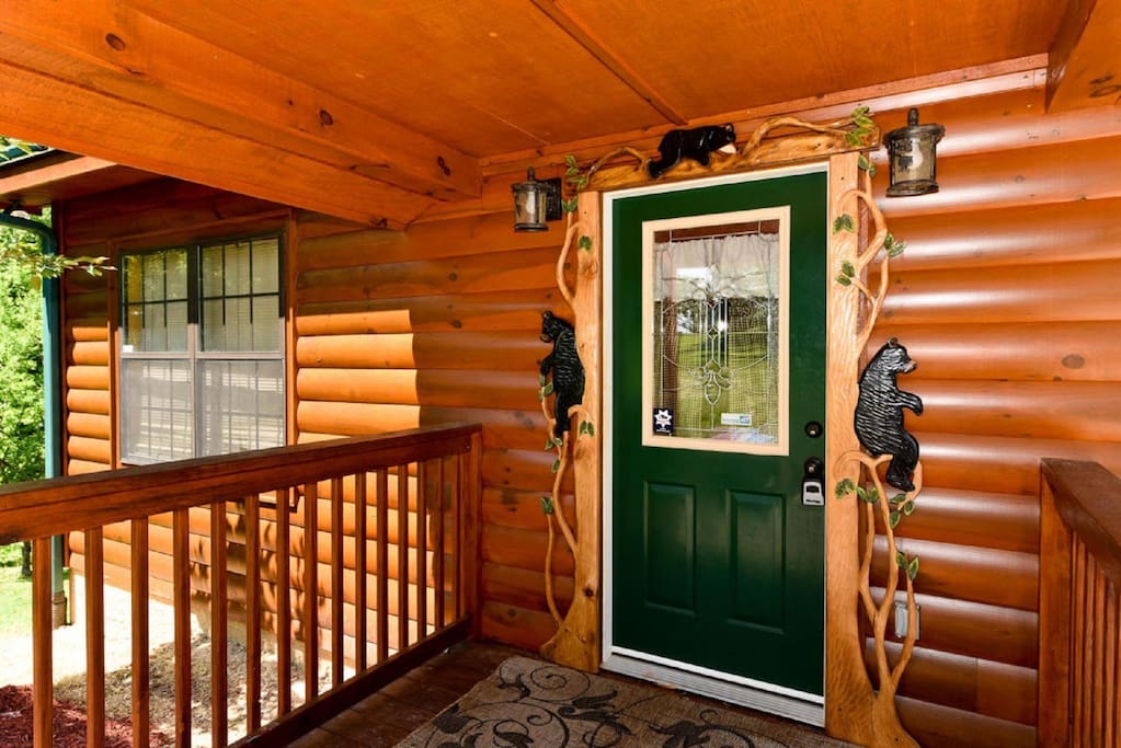 Front Door with Bear Sculpturing