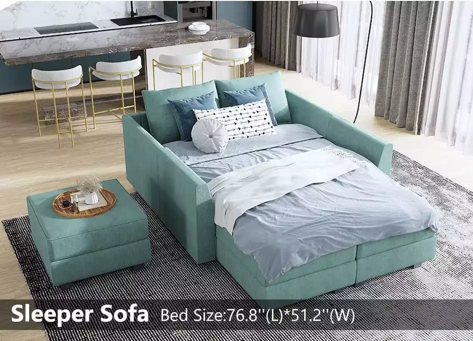 The living room couch converts to a full size bed. Just lift up the cushions and remove the black handle that connects the modular pieces. Super easy and comfortable! The living room couch converts to a full size bed. Just lift up the cushions and remove the black handle that connects the modular pieces. Super easy and comfortable! - Exclusive Beachfront Home w/ 180° Views & Hot Tub - Hampton