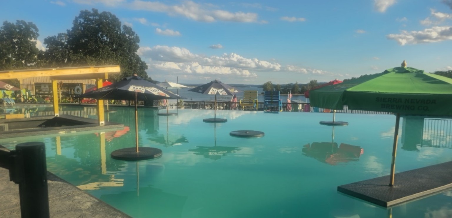 Pool and lake view at Rock Lane Resort